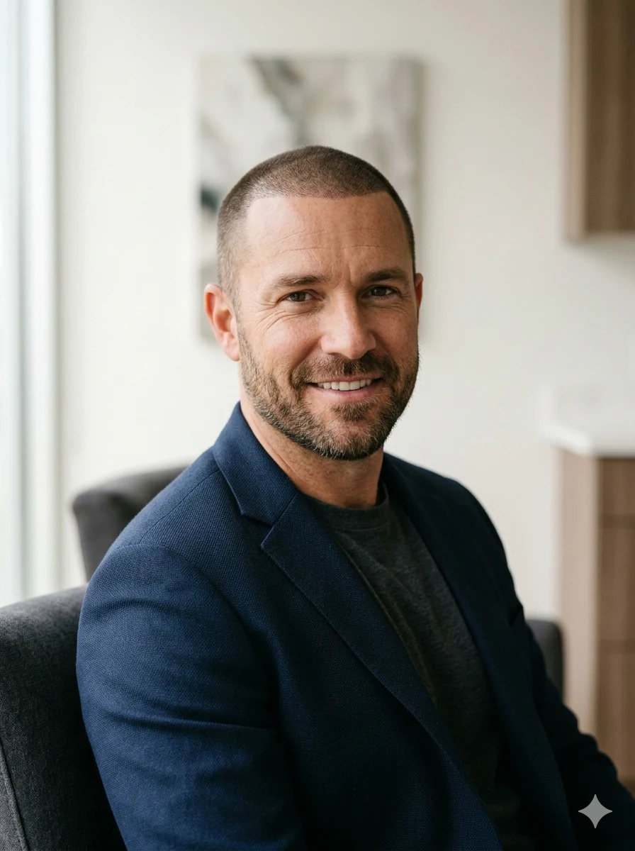 Man with visible confidence after scalp micropigmentation treatment at HM Hair Transplantation